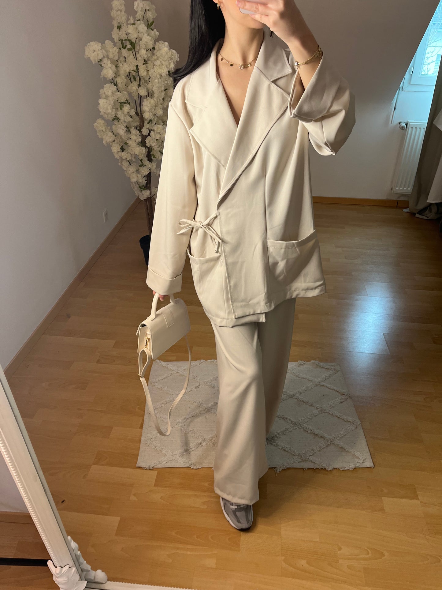 Ensemble blazer à nouer beige