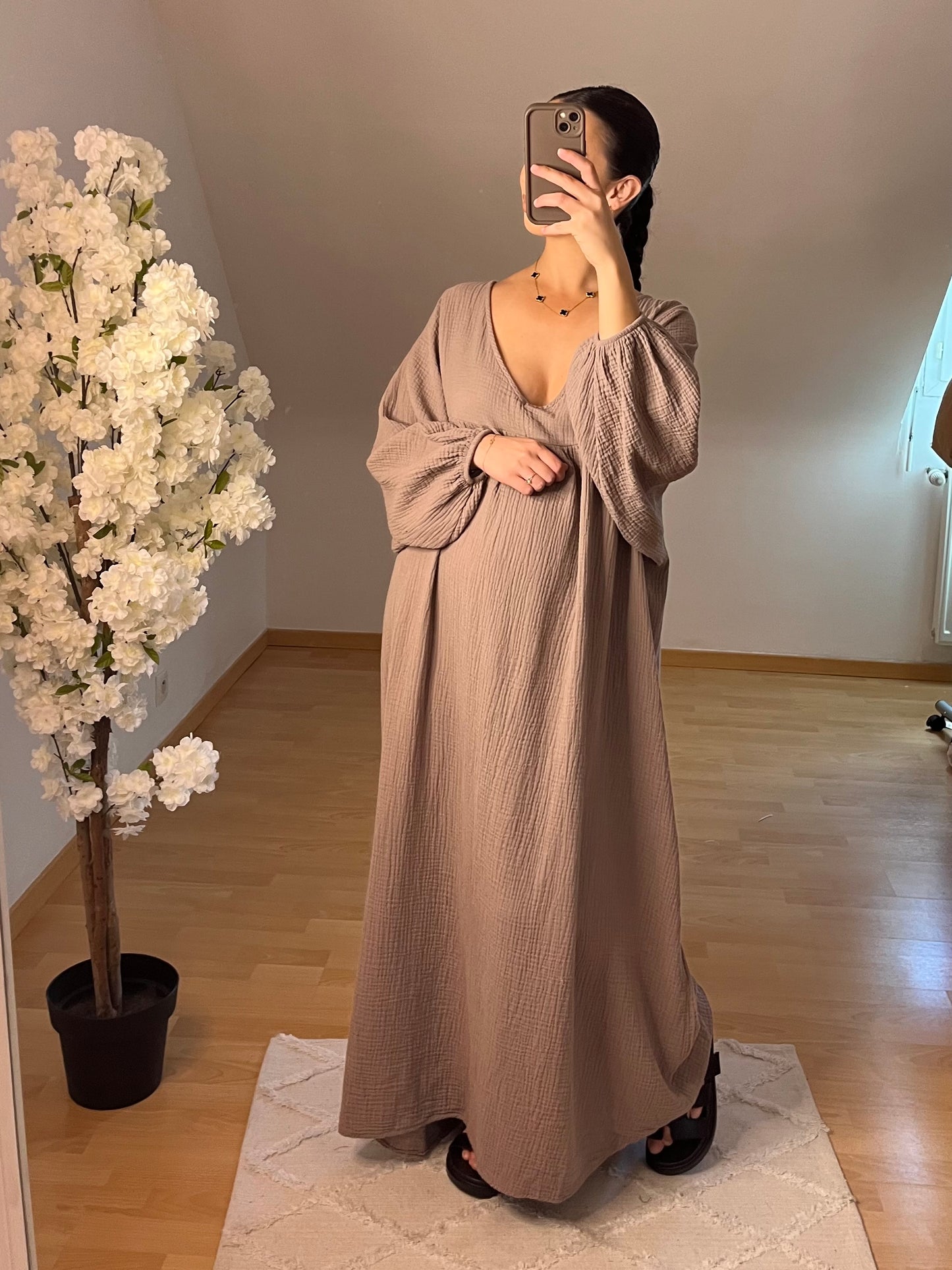 Robe gaz de coton taupe