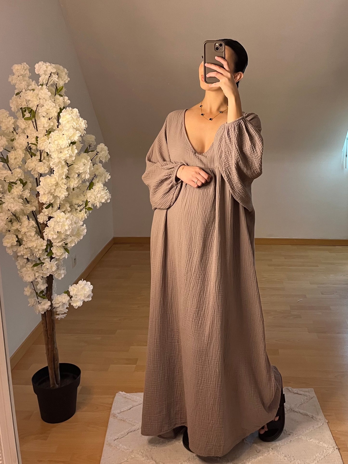 Robe gaz de coton taupe