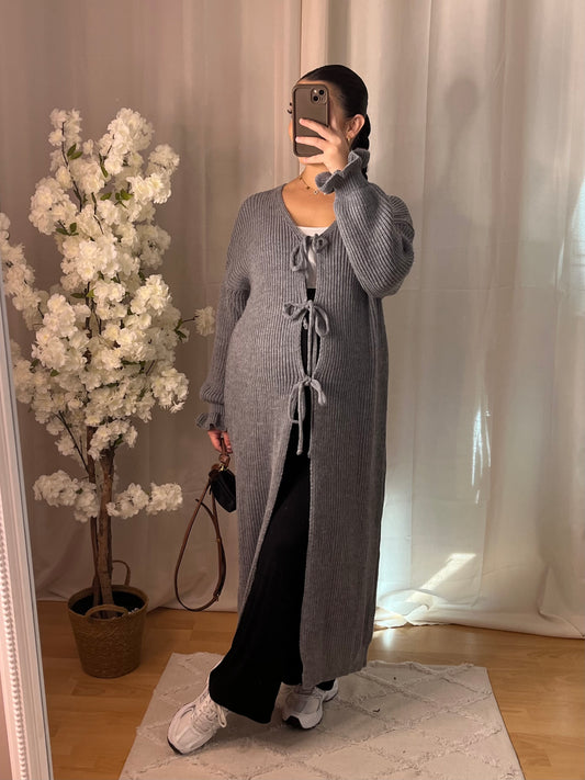 Long gilet à nouer gris