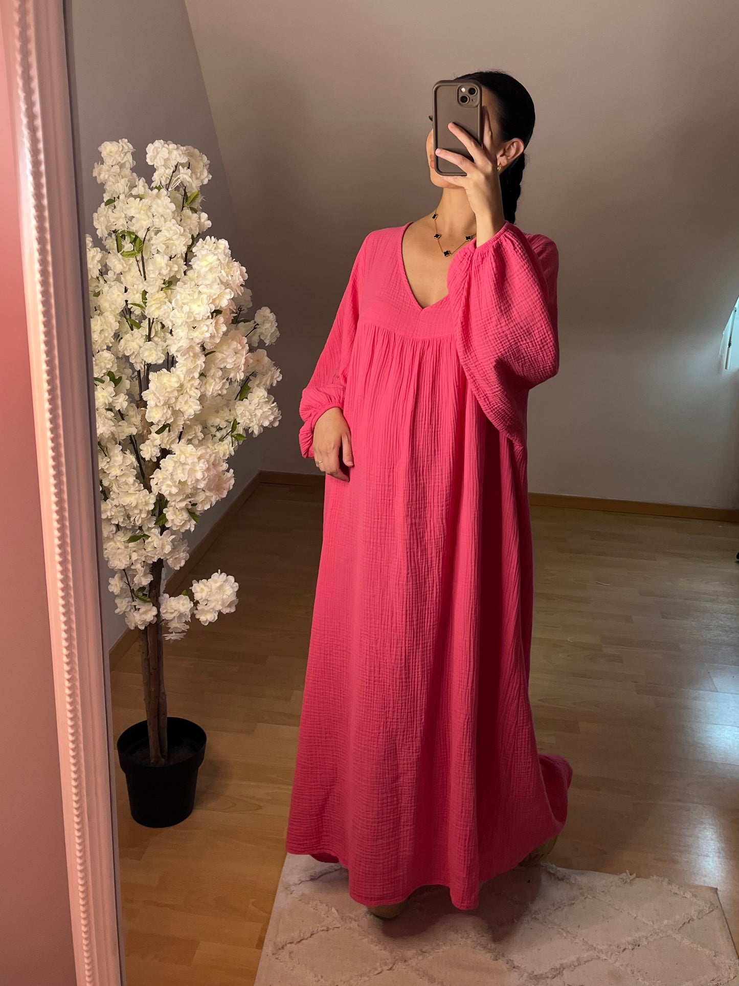 Robe en gaz de coton rose