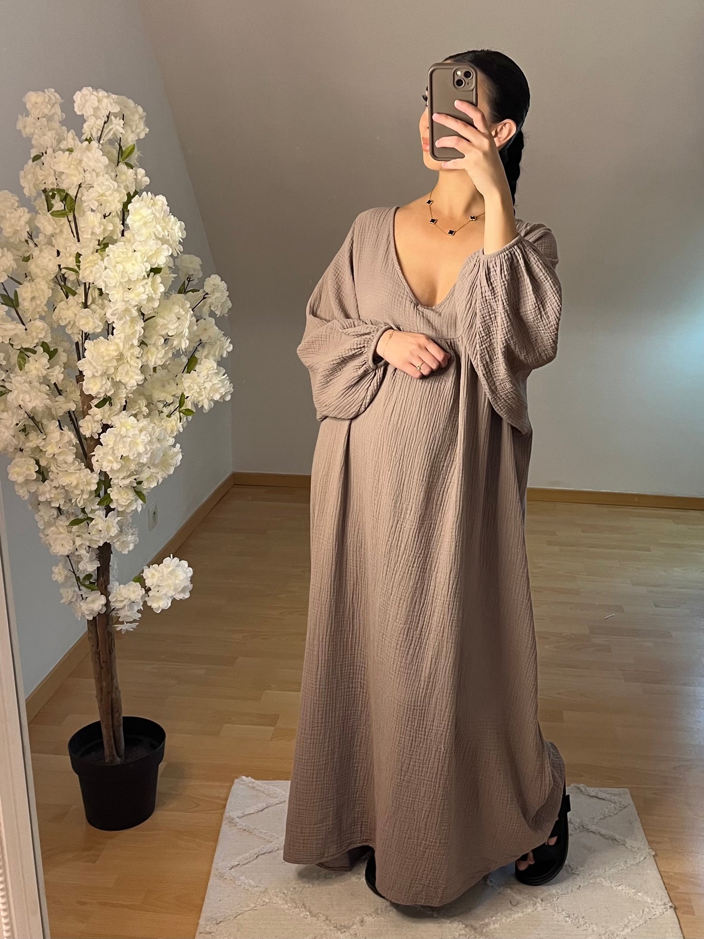 Robe gaz de coton taupe