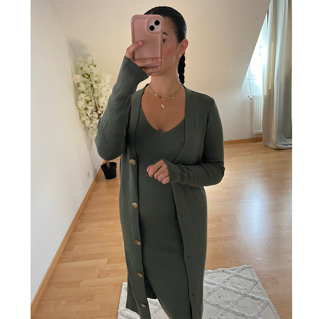 Ensemble robe + gilet kaki