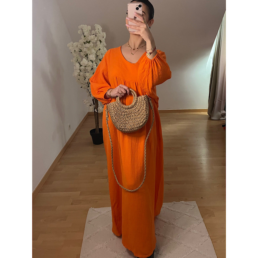 Robe en gaz de coton orange