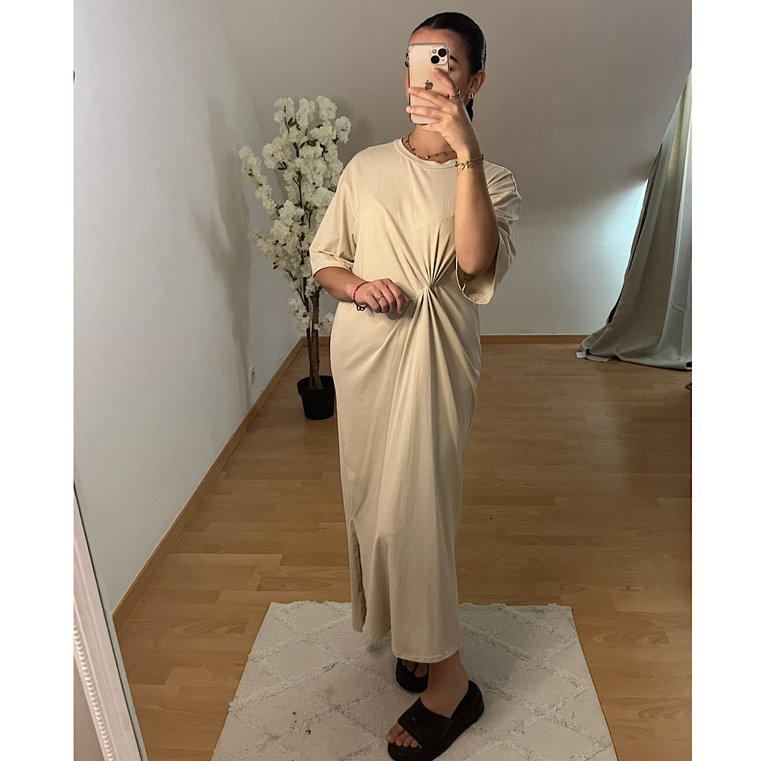 Robe en coton nouée beige