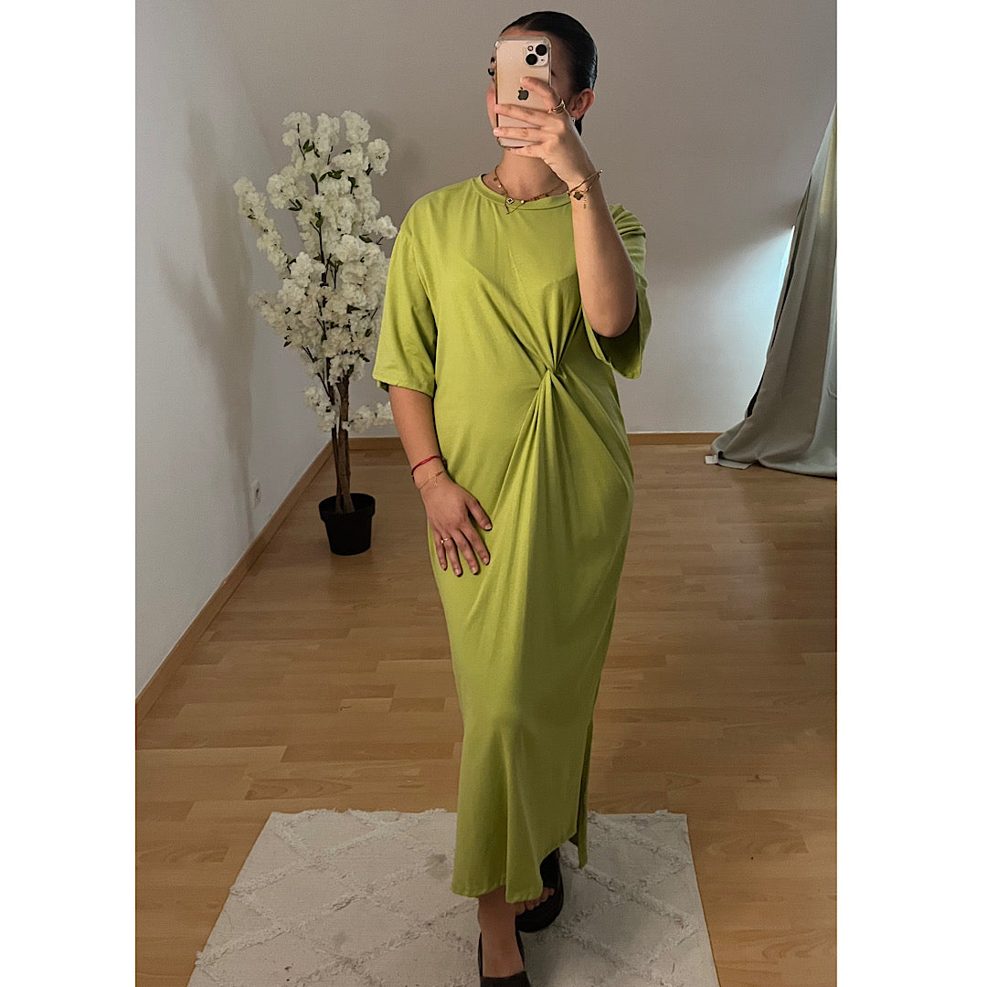 Robe en coton nouée vert olive