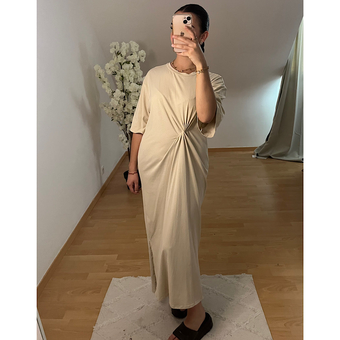 Robe en coton nouée beige