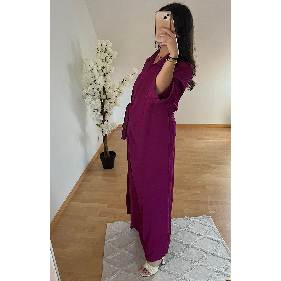 Longue robe à nouer prune