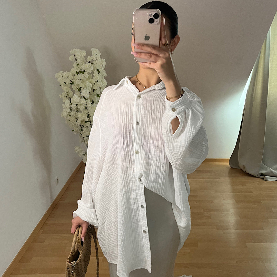 Chemise en gaz de coton blanche