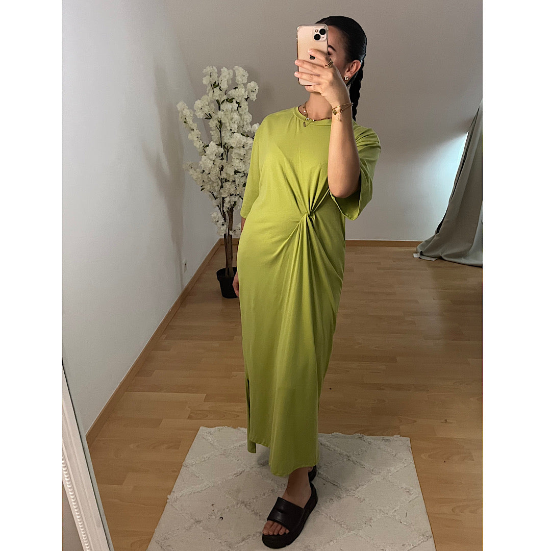 Robe en coton nouée vert olive