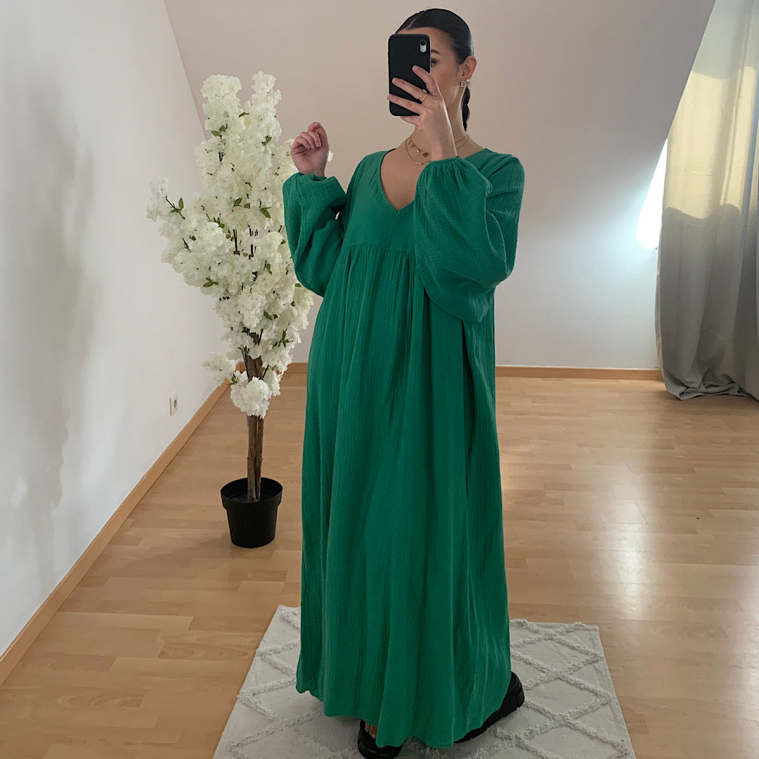 Robe en gaz de coton verte