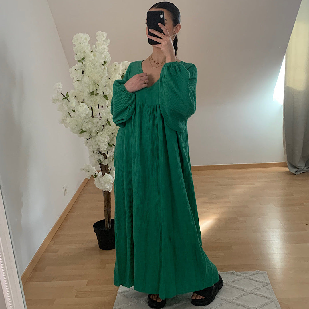 Robe en gaz de coton verte