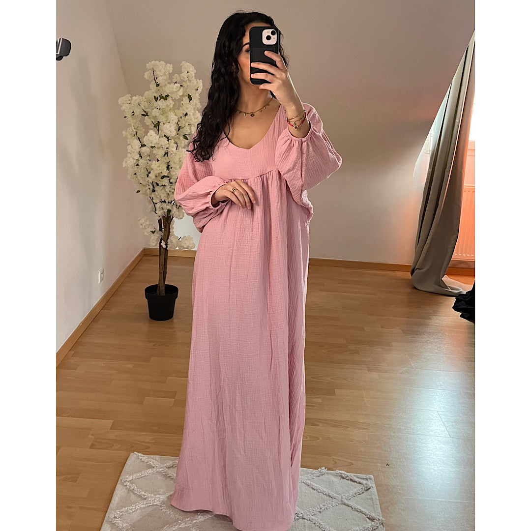 Robe en gaz de coton rose blush